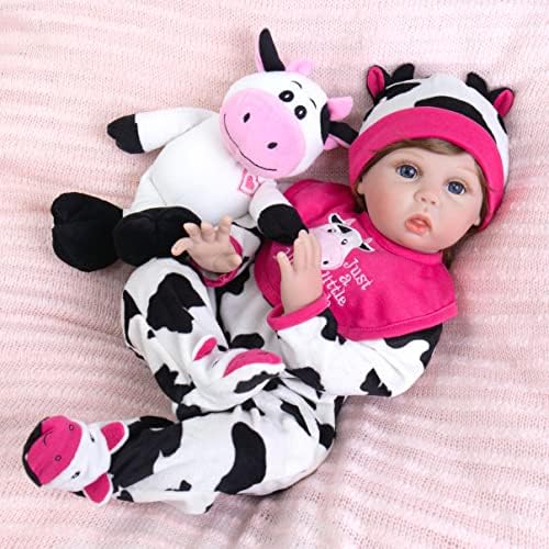Aori Reborn Baby Dolls Girl 22 Inch Newborn Baby Doll That Look Real Lifelike Weighted Handmade Toddler with Cow Toy Feeding Kit Gift Set for Kids Age 3 +