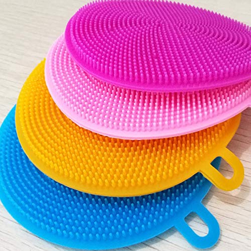 Ruhi Silicone Washing Sponge Antibacterial Silicone Dish Scrubber Fruit and Vegetable Washing Brush Round Scrubber Pad Multipurpose Silicone Dishwashing Tools for Kitchen(2 psc)