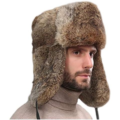 KAISHIN Unisex Winter Vollfell Kaninchenfell Bomber Hüte Russische Ushanka Fliegermützen Cover
