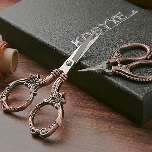 2 Pair Embroidery Scissors, Classic Daisy Design Scissors Sharp Tip Stainless Steel, Vintage Sewing Scissors Diy Tools Dressmaker Small Scissor For Fabric, Embroidery, Craft, Needlework(Red Bronze) #TOP2