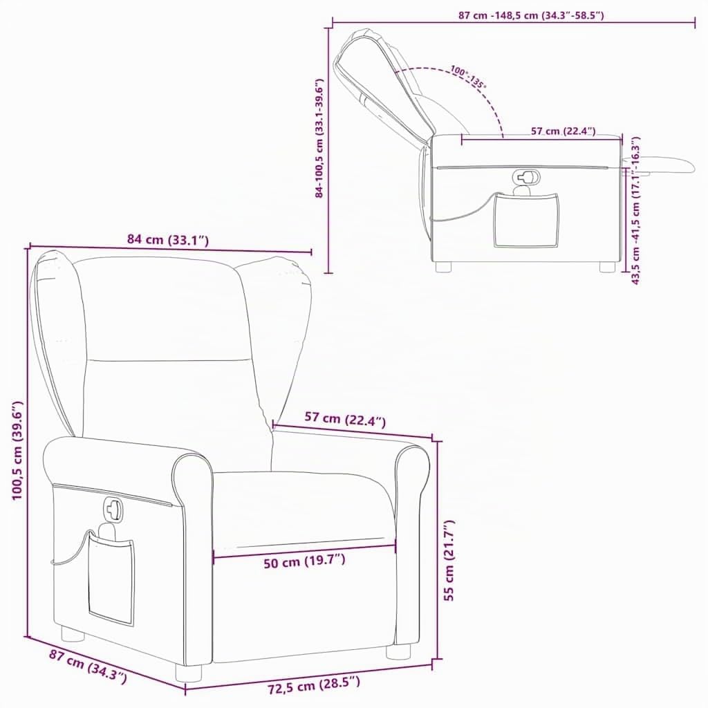 IKAYAA Sillón de Masaje Reclinable Tela, Sillón De Relax, Sillon Masaje Relax, Sillon Relax con Bolsillos Laterales, Sofá Individual, Sofá Relax, Butaca Orejera para Salón Oficina Gris Oscuro