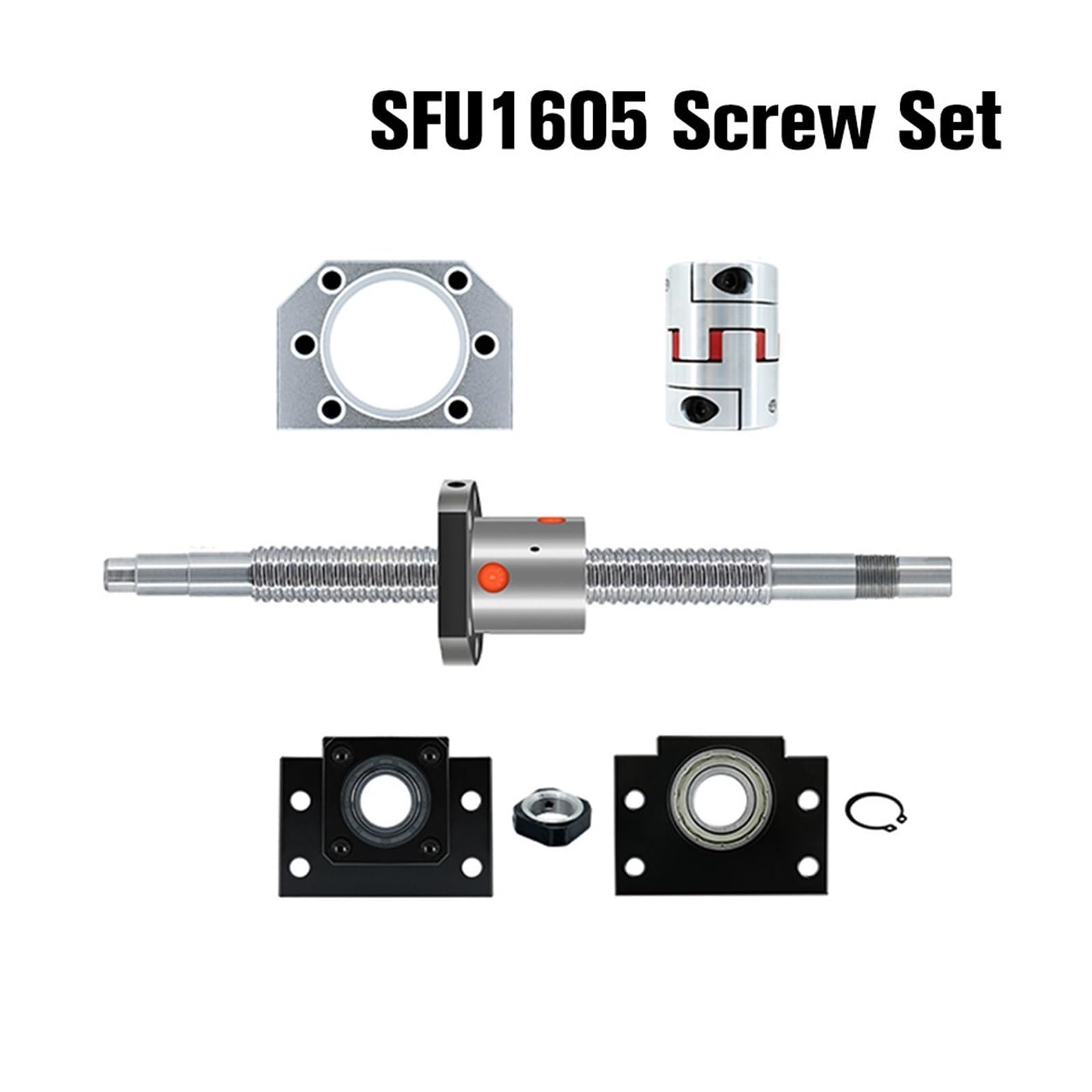 SFU1605 Zespół Śruby Kulowej 16 Mm 300 X 1500 + Wspornik BKBF12 + Obudowa Nakrętki 16H + Łącznik Elastyczny LF(500mm)
