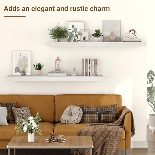 Image of 36 Inch Floating Shelves, 12 Inch Deep Floating Shelves for Wall, Extra Deeper & Thicker Wooden Wall Shelf with Invisible Brackets, Shelf for Bedroom Living Room Home Decor(White, Set of 2)