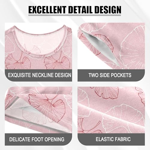 Pink Ginkgo Leaf Pajama Set Pajamas Sleepwear Nightwear Loungewear Clothes Set B04047544