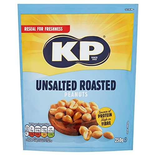 KP Nuts - UNSALTED Peanuts - 250g Pack - Roasted until golden for the perfect KP taste and crunch - Source of protein - High in fibre