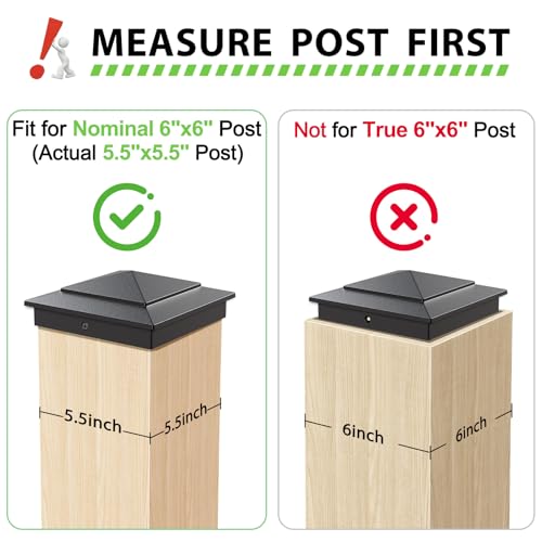 Image of Pyramid Aluminum Post Caps for 6x6 Wood Posts (Actual 5.5 inch x 5.5 inch), Durable Powder-Coated Fence Post Caps for Deck, Patio, Fence, Weather-Resistant, Rust-Proof PC66 (2 Pack)