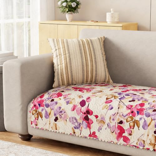 Image of Lukzer 4 Seater Sofa Cover Mat Reversible Quilted Sofa Seat Protector with WaveEdge Ultrasonic Cut - Royal Petals - Washable Anti-Slip Sofa Throw for Living Room Couch Cover 220 x 85 CM /SC-219-04WE