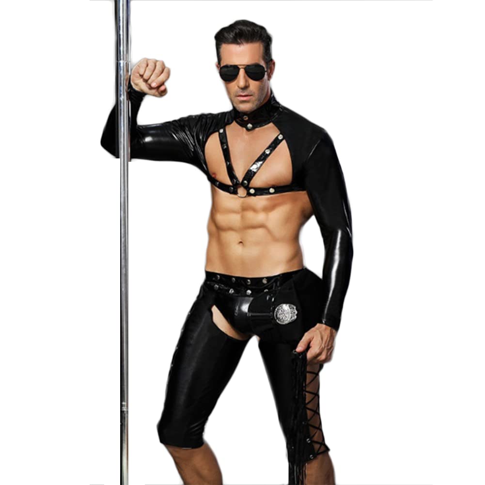 Herren Wet Look Black PVC Cosplay Dessous Set