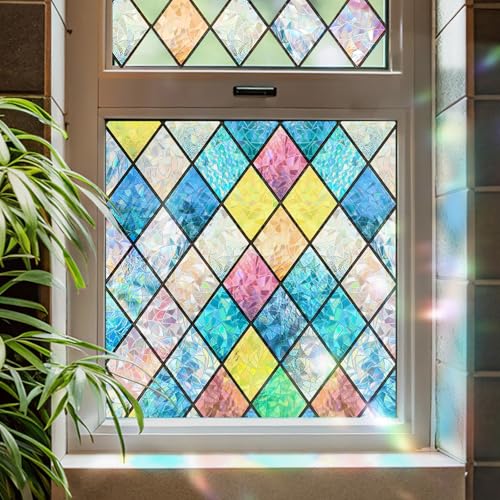 ADD.HERES Colorful Diamond Grid Window Film