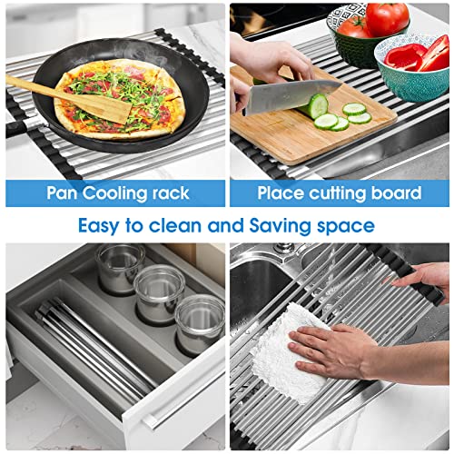 Kibee Dish Drying Rack,Square Rods Stainless Steel Roll Up Over The Sink Drainer,Gadget Tool For Many Kitchen Task (17.35 X 15.15 Black) #TOP5