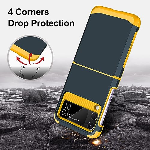 Image of SAMONPOW for Samsung Galaxy Z Flip 4 Case, Z Flip 4 Case with Upgraded Hinge Protection Dual Layer Hard PC Soft TPU Bumper Full Body Shockproof Flip 4 Phone Case for Galaxy Z Flip 4 5G Case - Blue