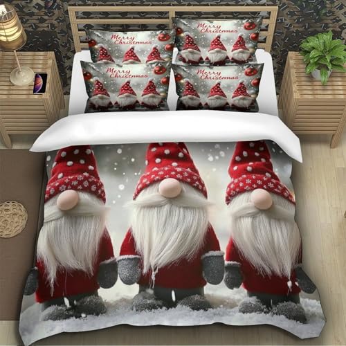 Gnomes de Noël parure de lit 3D effet microfibre ultra douce durable