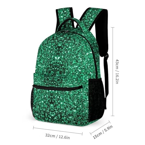 Beautiful Emerald Green Glitter Sparkles Cute Backpack Travel Daypack Lightweight Back Pack with Pockets2