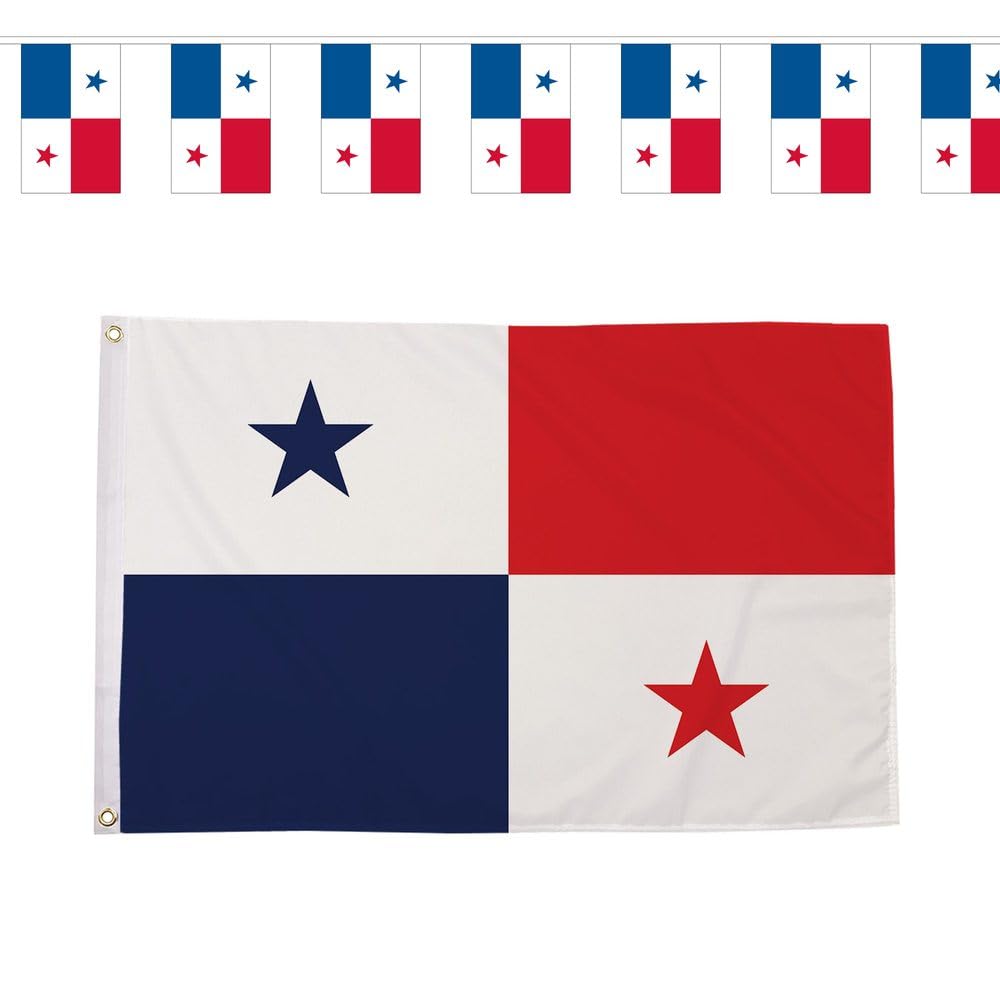 Flagtex Panama Los Canaleros World Cup 2026 Small Team Bundle Includes 3ft x 2ft Premium Polyester Flag and 3m Rectangle Bunting Football Fan Pack Indoor Outdoor Decoration