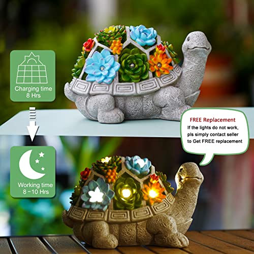 Qeeman Garden Decor Outdoor Statue Succulent - Solar Turtle Figurine Lawn Decoration Tortoise For Patio, Balcony, Yard, Lawn Ornament - Unique Gift For Mom Grandma #TOP4