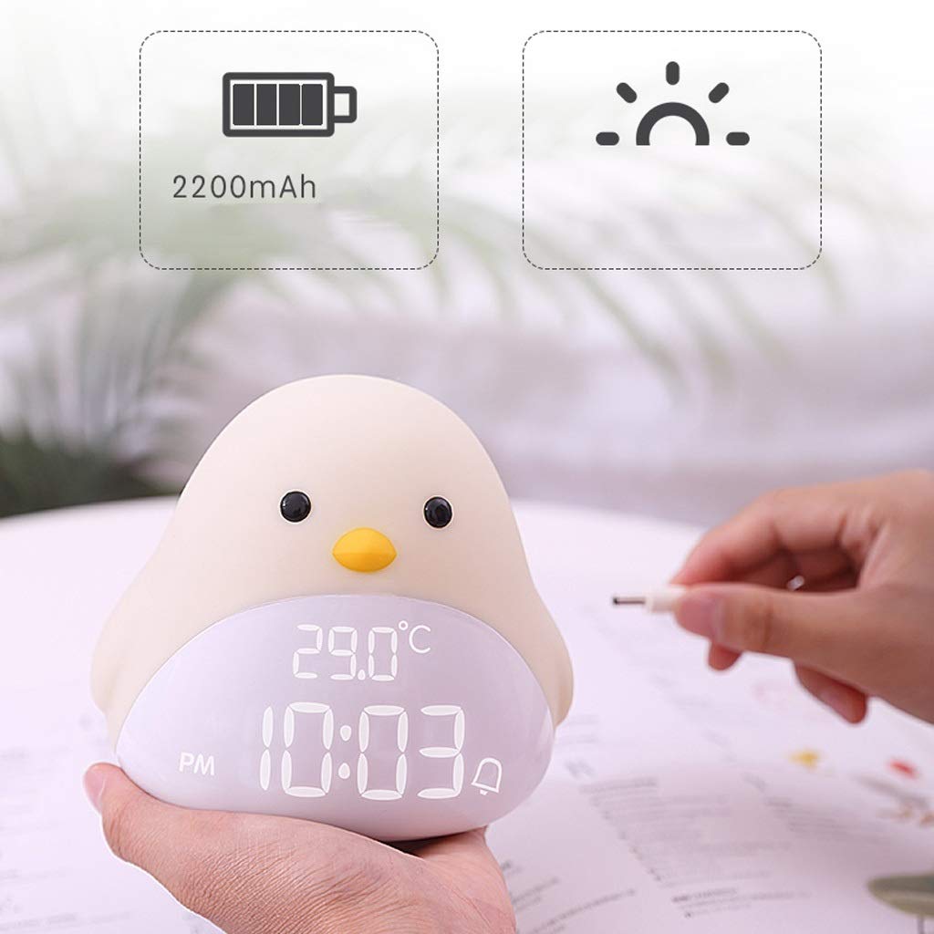 Luz De La Noche Con El Reloj De Alarma/Termómetro Función, Niños De La Lámpara De Noche, Lámpara Del Ojo De Silicona Suave, Las Luces Del Sueño Del Bebé, Recargable