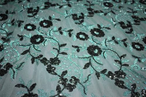 Tissu vert à séquences foncées de 147cm FF22 pour haute couture