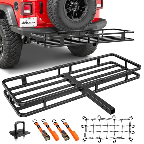 Image of Nilight 53 inch X 19 inch X 4 inch Hitch Cargo Carrier Fits 2-inch Hitch Receiver 500 Lbs Capacity Basket Cargo Net|Ratchet Straps|Hitch Stabilizer for SUV Pickup Camping Traveling