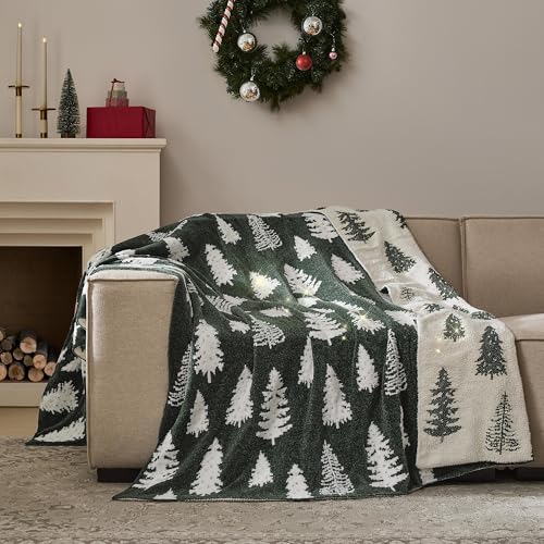 WDCOZY Christmas Throw Blanket Christmas Tree Reversible Super Soft Knitted Couch Bed Sofa Microfiber Chenille Luxurious Home Decor Warm Cozy Comfy Lightweight Holiday Blanket Winter 50x60 Green