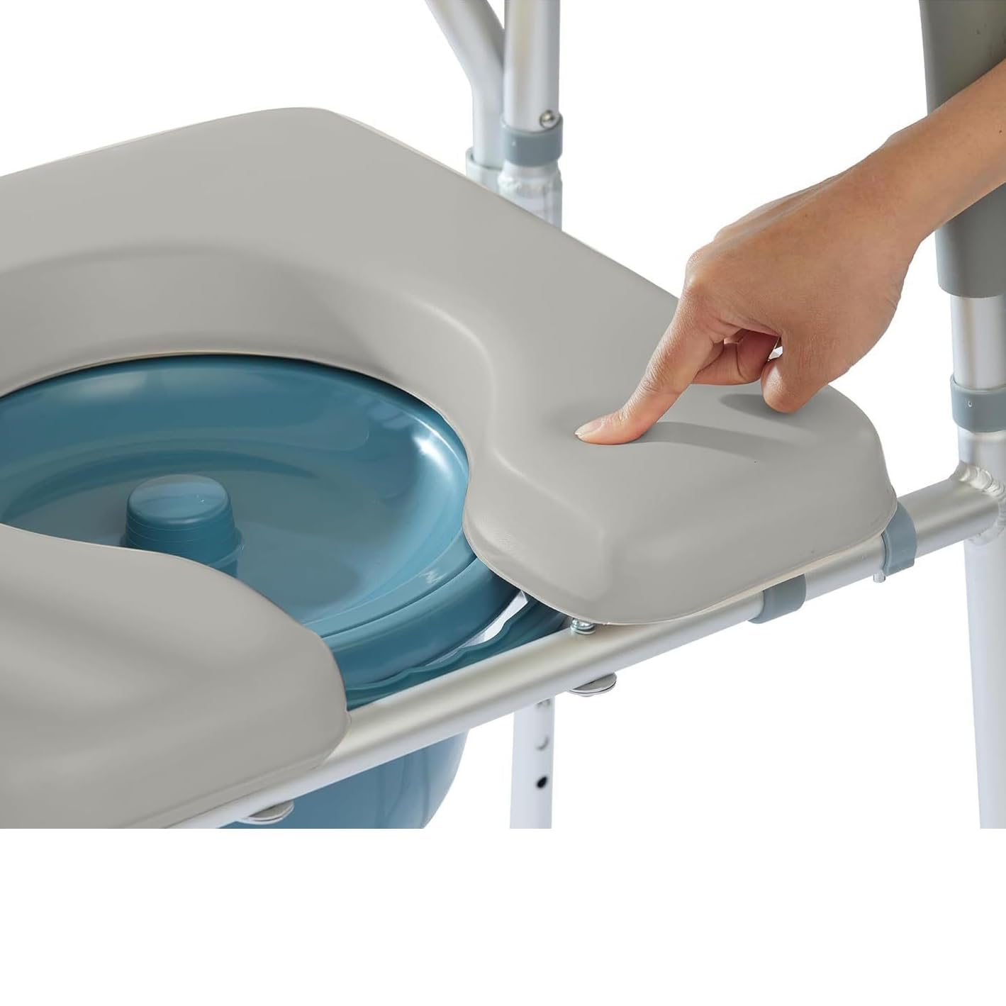 Commode Krzesło nocne dla seniorów z wyściełanym siedziskiem i podłokietnikami, 5-stopniowa regulacja wysokości, podwyższenie deski sedesowej do przenoszenia 136 kg