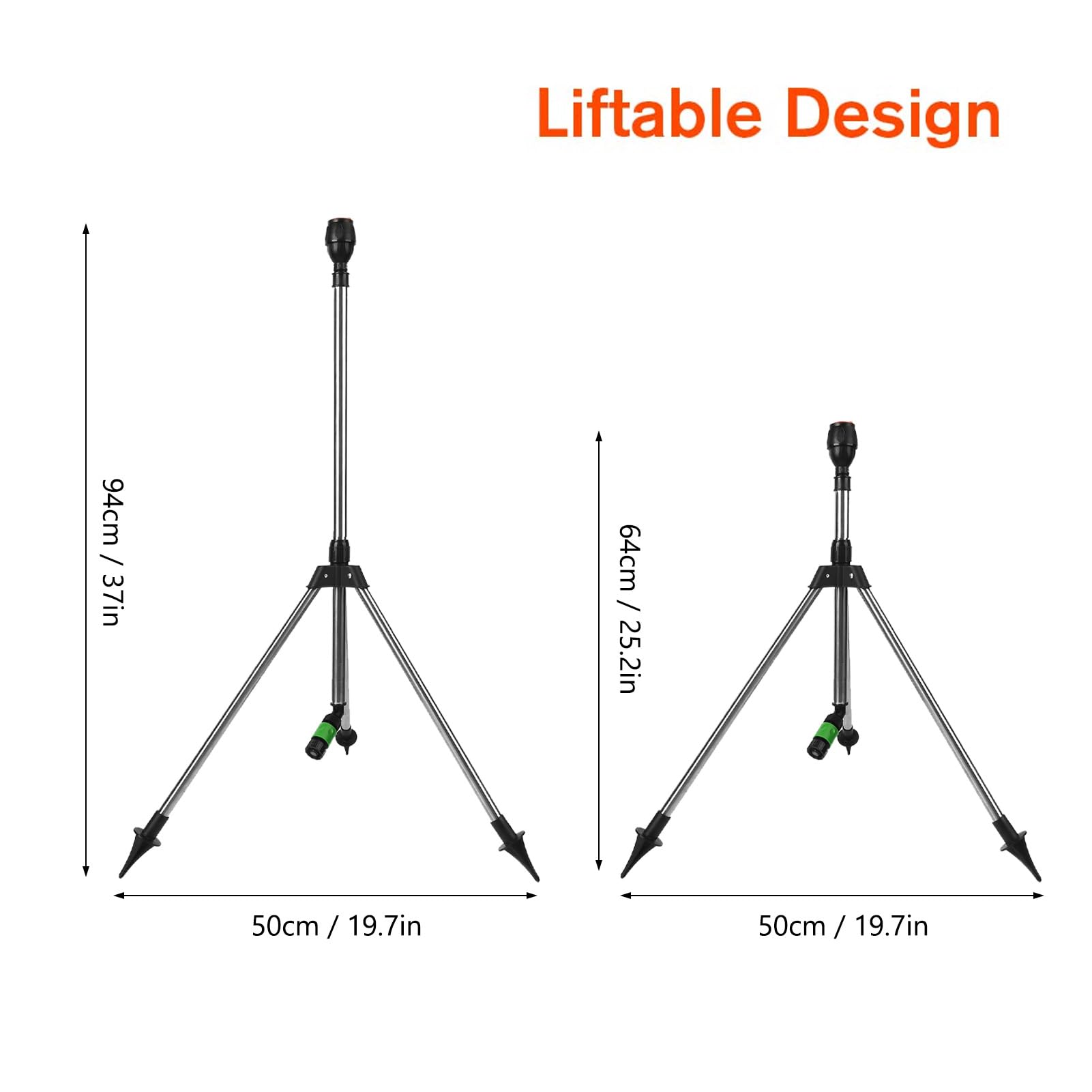 Trípode de aspersor variable, cabezal de riego automático giratorio de 360 grados para riego eficiente de jardín y césped, con diseño elevador y accesorios