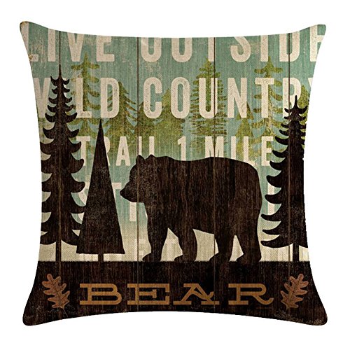 Decroitem Retro Vintage Background Wildlife Elk Moose Bear Deer Pine Tree Forest Mountain Throw Pillow Covers Cotton Linen Pillowcase Cushion Cover Christmas Home Decor 18" X 18" Set Of 4 (Animals 1) #TOP3