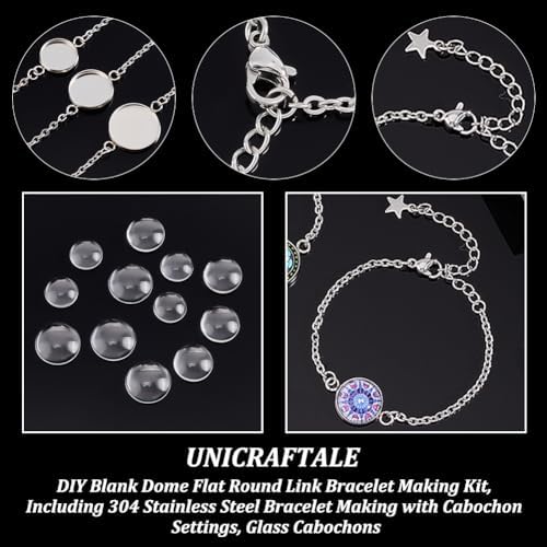 UNICRAFTALE 8 Set Impostazioni Connettore Cabochon in Acciaio Inossidabile Fai da Te Kit per Creazione di Braccialetti A Cupola Rettangolare Vuoto Bracciale Cursore Regolabile con Cabochon