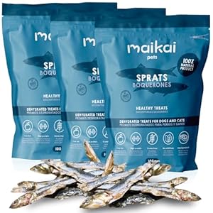 MAIKAI Packung 3 Getrocknete für Hunde+Katzen Sprotten - Natürliche Hundeleckerlis+Snacks - Reich an Omega 3+Omega 6-100% natürliche Zutaten