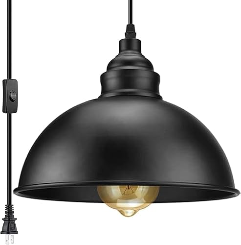 Miniatura 11 de Lámpara colgante enchufable, luces colgantes de 15 pies con cable de enchufe, interruptor de encendido/apagado, lámpara colgante industrial con