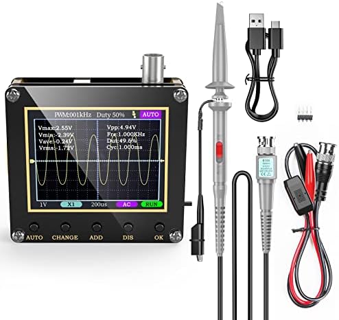 Mini Digital Oscilloscope, Leolov Oscilloscope Kit Support AUTO, PWM, One-Button Reset Button, Firmware Update, 2.5MS/s Sampling Rate, 200KHz Bandwidth, 2.4 Inch LCD Display with 10X Probe