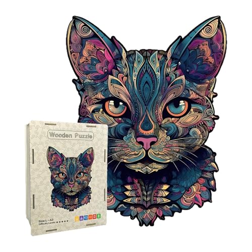 Puzzle de gato - quebra cabeças de madeira para adultos | quebra cabeças de gatos, desafio de formas animais para meninos meninas aniversário projetos educativos decorações