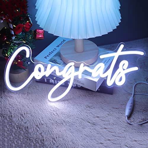 Image of Britrio Congrats Neon Sign for Congratulations Graduation Wedding Ceremony Birthday Party Celebration Banquet Backdrop Grad Gift - White 5V USB Powered - 15.75 inch x 6.69 inch Acrylic LED Neon Sign