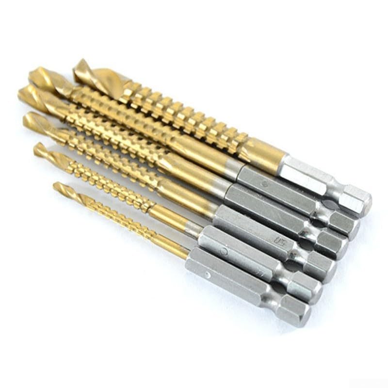 Titanium Coated HSS Twist Drill Bits Set – 6-Piece Hex Shank, 3mm to 8mm, Serrated Cutting for Wood, Metal & Plastic