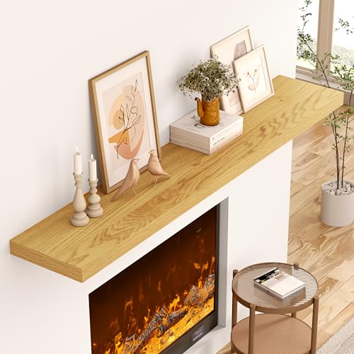 Image of 48 Inch Floating Shelves, 12 Inch Deep Floating Shelves for Wall, Extra Deeper & Thicker Wooden Wall Shelf with Invisible Brackets, Shelf for Bedroom Living Room Home Decor(Oak, Set of 2)