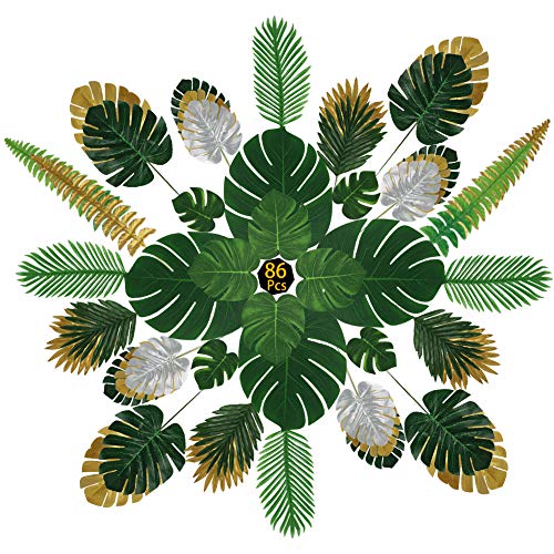 GUIFIER 86PCS Hoja de Palmera Artificial con Tallo de Monstera Artificial - Simulación de Hojas de Safari de Plantas Tropicales - Hojas Decorativas para Interiores y Exteriores Cover