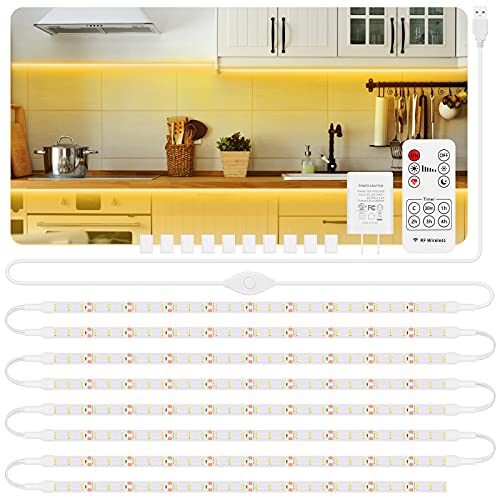 Under Cabinet Lights,TUYOMA 8 PCS Under Cabinet Lighting Kit,13ft Flexible USB Led Strip Lights with RF Remote and Power Adapter, Dimmable for Kitchen Cabinet,Counter,Shelf,Showcase 2700K Warm Yellow