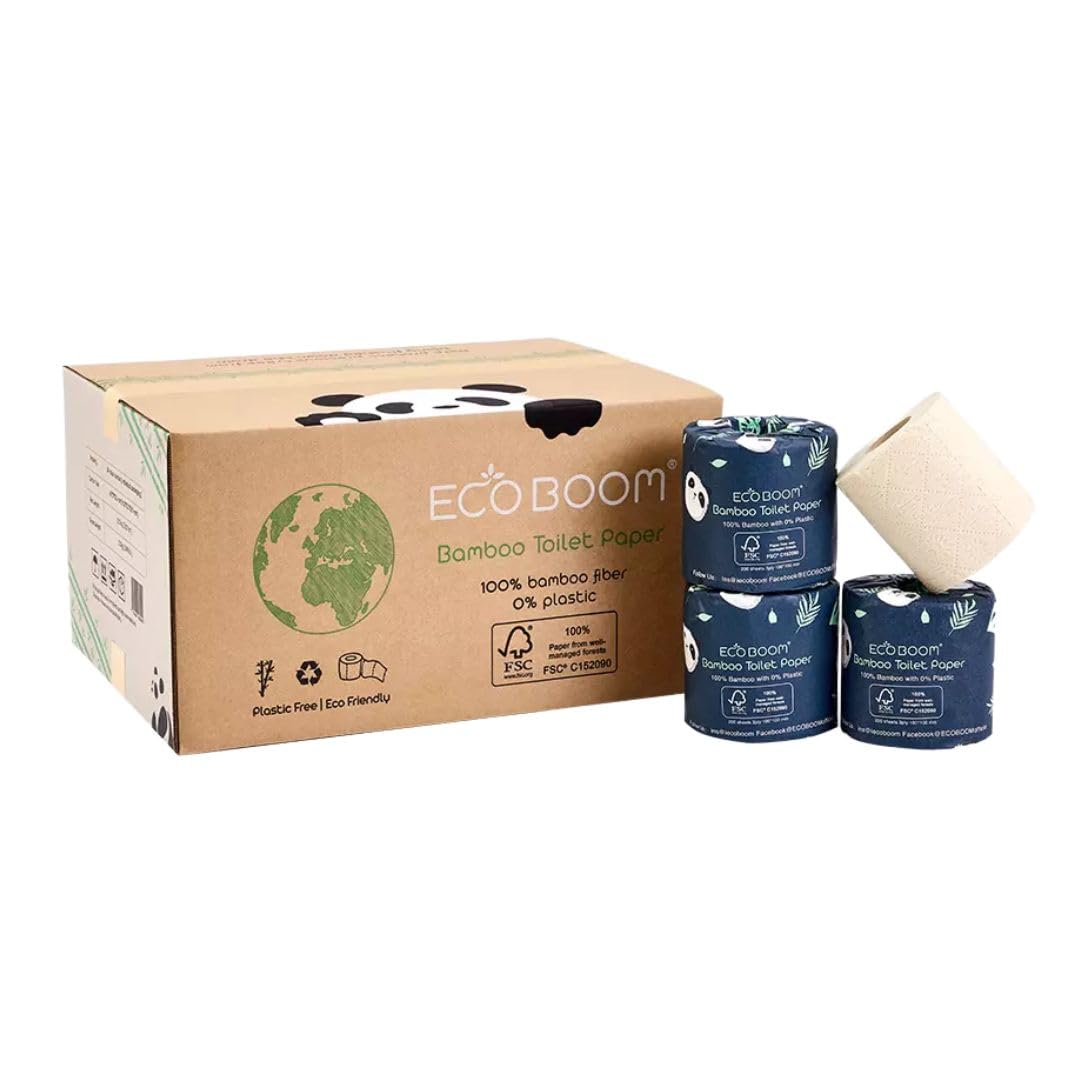 ECO BOOMBamboo Toilet Paper, 24 Rolls, 200 Sheets, 0% Plastic, FSC Certified