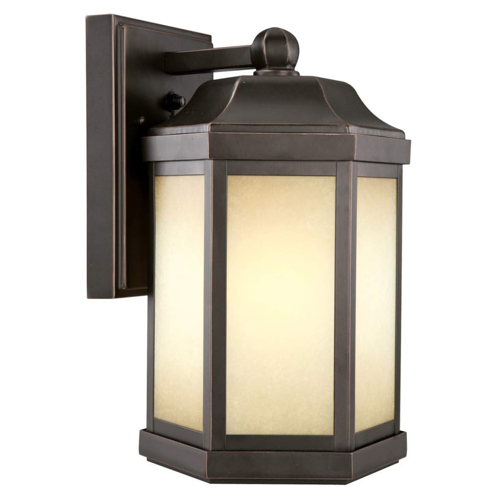 Design House 514992-LED Bennett Traditional Wall Mount 1-Light Indoor/Outdoor Dimmable with Amber Glass for Porch Entryway Patio Garage, LED, Oil Rubbed Bronze