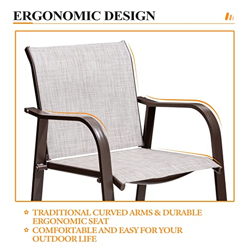 Crestlive Products Counter Height Bar Stools Aluminum Patio Furniture With Heavy Duty All Weather Frame In Antique Brown Finish For Outdoor Indoor, 2 Pcs Set, 27.5'' Seat Height (Beige) #TOP7