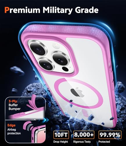 Image of FNTCASE for iPhone 14 Pro Case: Clear Magnetic Phone Cases with Screen Protector Compatible with Magsafe Slim Anti Yellowing Rugged Shockproof Protective Transparent Cell Phone Cover (B-Pink)