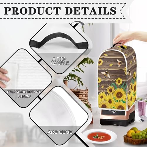 Image of Talayituse Bee Sunflower Wood Print Blender Dust Cover, Fingerprint Protection Cover for Stand Mixer or Coffee Machine, Home Kitchen Appliance Covers for Stain Dust Resistant Supplies