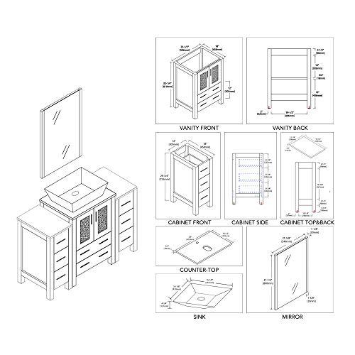 Blossom Sydney 48" Inches Single Bathroom Vanity Vessel Ceramic Sink With Double Side Cabinet With Mirror All Wood Metal Grey 001 48 15 1616V Dsc #TOP4