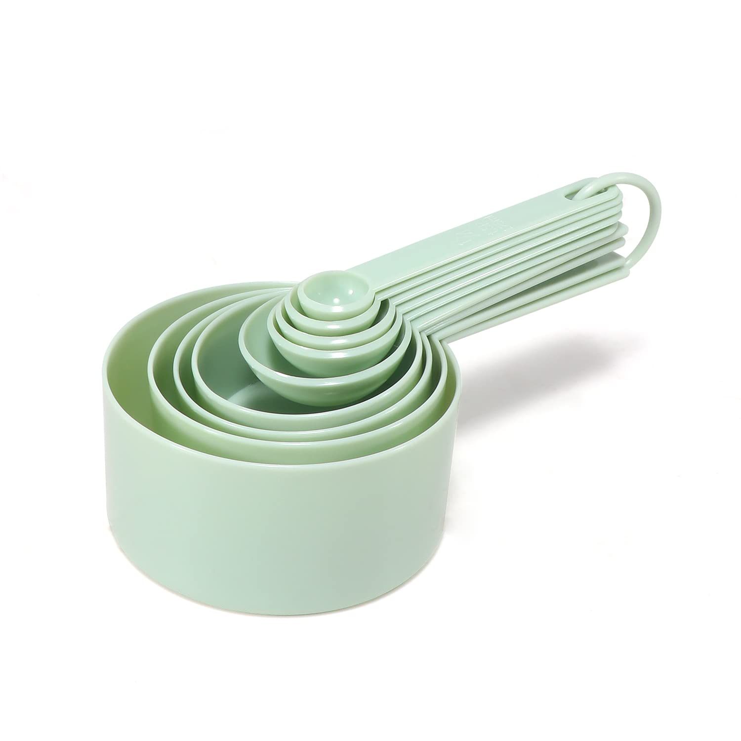 MahMir Plastic Measuring Cups and Spoons Set For Cooking & Baking Dry and Liquid Ingredient - 9 Piece (Mint Green)