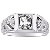 RYLOS Anillos para hombre de oro blanco de 14 quilates - Anillo de diamante y topacio blanco 7 x 5 mm de color piedra piedras preciosas para hombres joyería anillos de oro