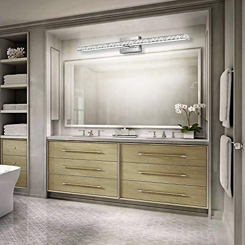 SOLFART Dimmable Crystal 40 Inches Long Bathroom Vanity Lights Fixtures Over Mirror Wall Lights