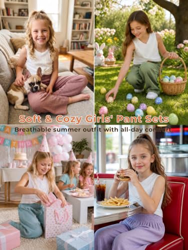 Image of Girls' Clothing Sets Sleeveless Bow Crop Top Wide Leg Linen Pants 2026 Summer Outfits Cute Kids Clothes