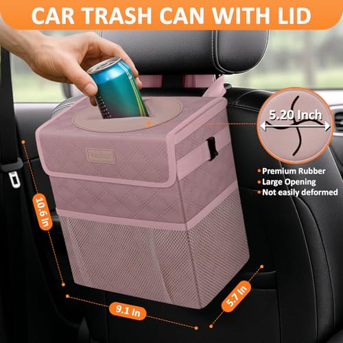 Image of Vankor Car Trash Can for Car Cute, Car Trash Bag Bin Hanging Waterproof Automotive Car Garbage Cans Leak Proof Vehicle Trash Can Diamond Pattern-Pink
