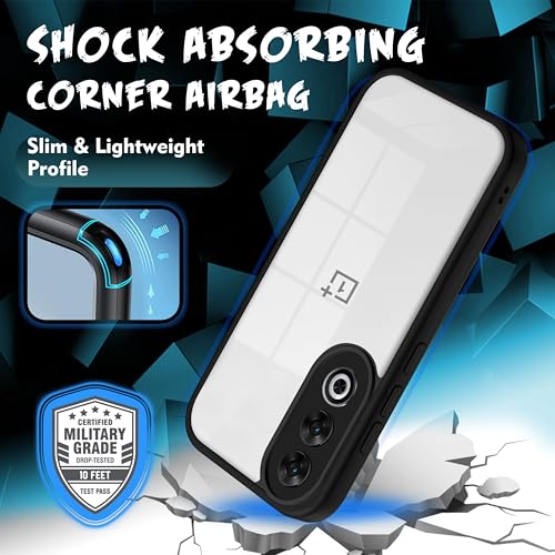 Image of V-TAN Back Cover Compatible with OnePlus Nord CE4 5G Case, Transparent Clear, TPU, Camera Protective Shockproof Cover (Black)