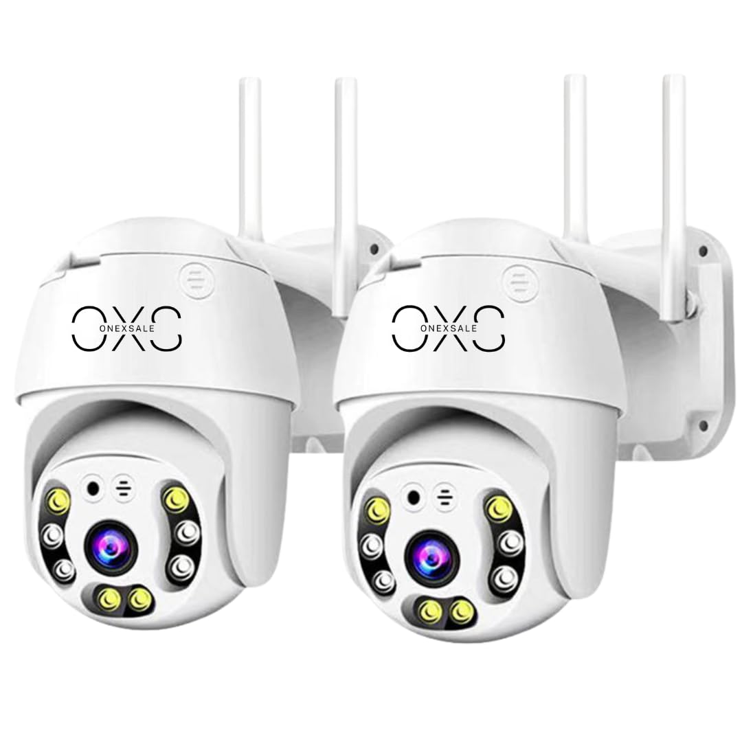 OneXsale 2K WiFi Security Camera Combo (Pack of 2) for Home Indoor Outdoor | 3MP, 355° PTZ, Color Night Vision, Motion Alert, Siren, 2-Way Audio | Works on 2.4GHz WiFi, No SIM Needed