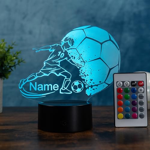 Personalisierte Fußball Lampe – LED Nachtlicht mit Wunschname dimmbar & Touch-Steuerung Geschenkidee für Kinder, Jungs & Fußballer Kinderzimmer Fußballer Deko, Leselicht & originelles Fußballgeschenk